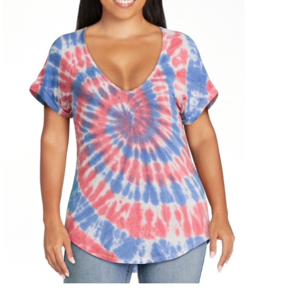 Juniors Tie Dye Tee/ Summer Tops for Women Causal Oversized Crew Tee/ V-neck tee